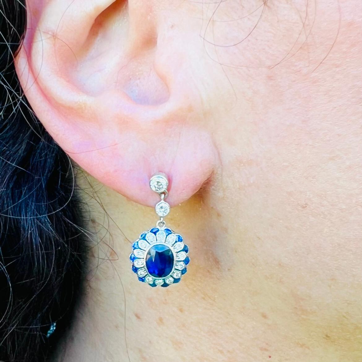 18 Karat White Gold Sapphire & Diamond Drop Earrings 1