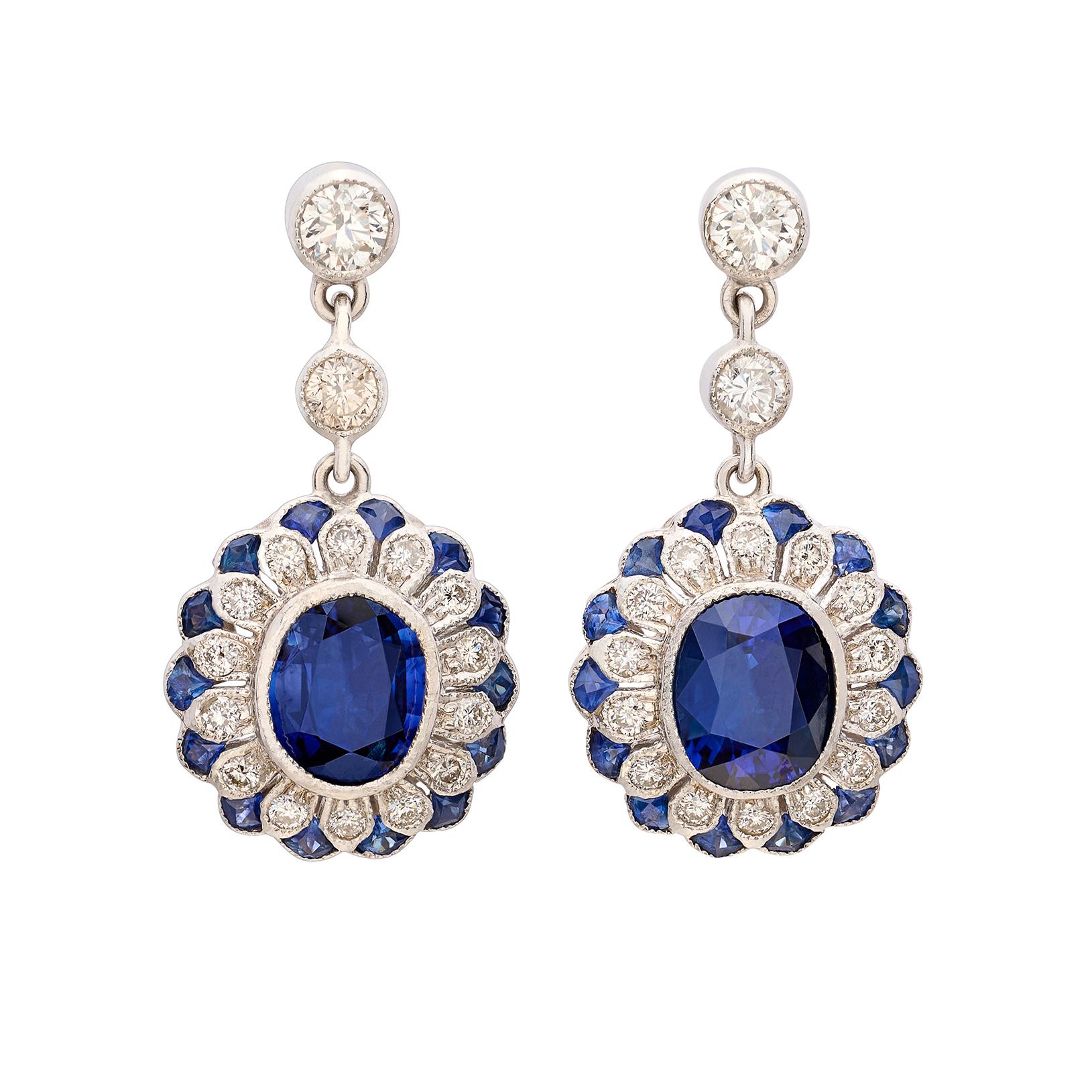 18 Karat White Gold Sapphire & Diamond Drop Earrings 2
