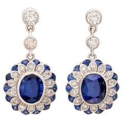 18 Karat White Gold Sapphire & Diamond Drop Earrings