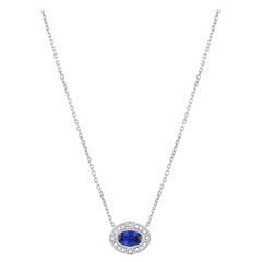 18 Karat White Gold Sapphire Diamond Filigree Oval Pendant Necklace