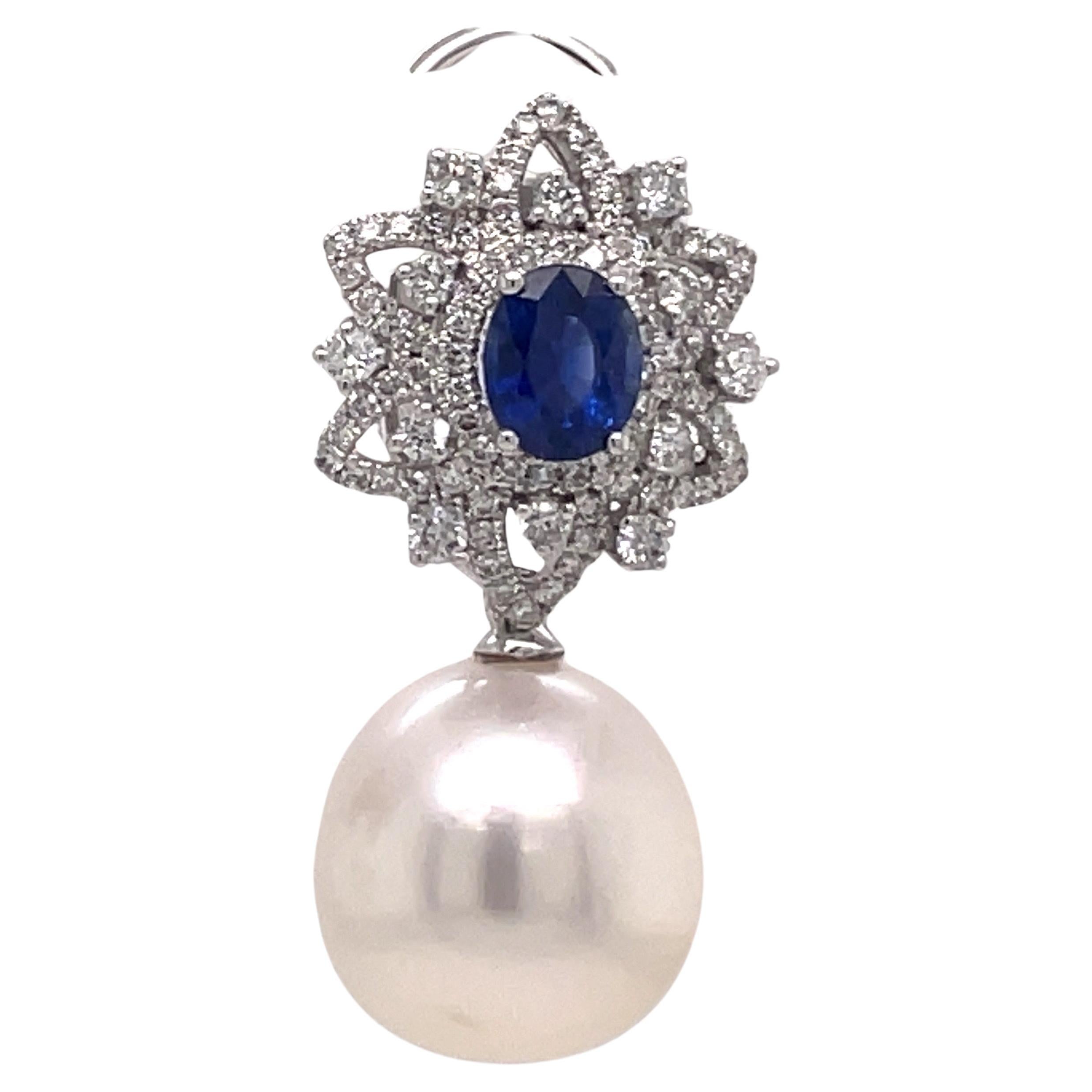 Boucles d'oreilles pendantes jour et nuit en or blanc 18 carats avec saphirs et diamants en forme de fleur de 2,45 carats en vente 2