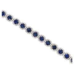 18 Karat White Gold Sapphire & Diamond Halo Bracelet 10.03 Carats