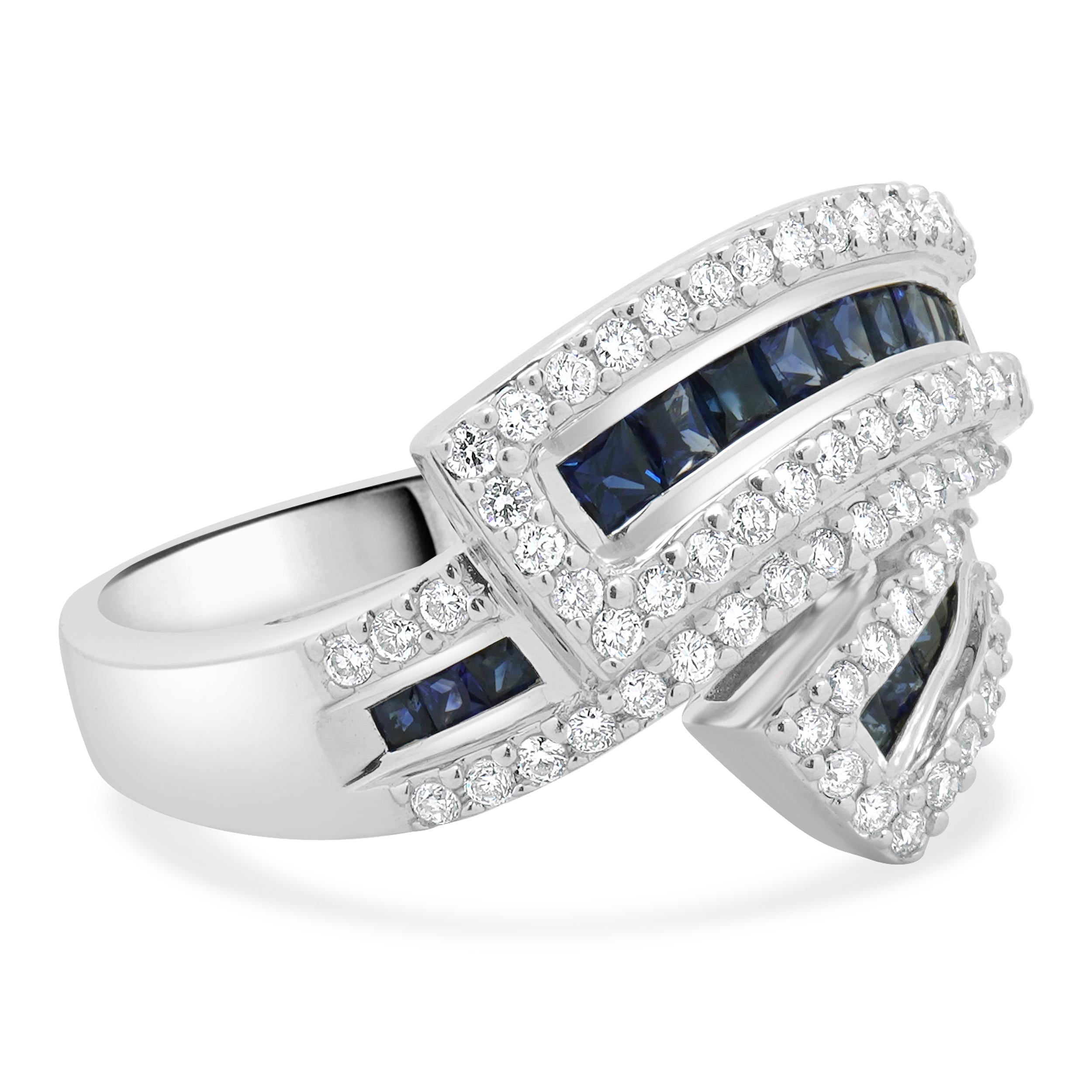 Anillo Onda Zafiro y Diamante Oro Blanco 18 Kilates Corte redondo en venta