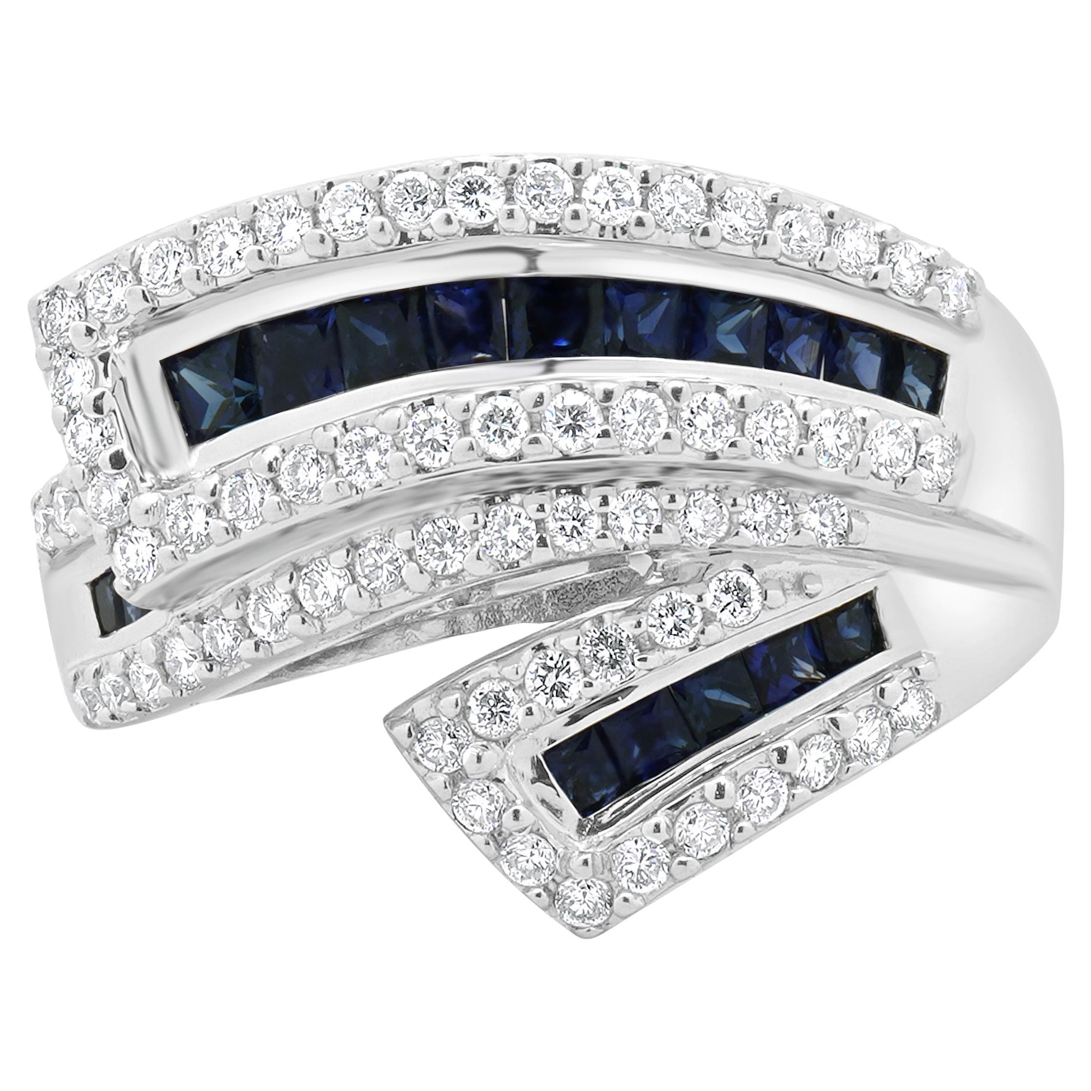 Anillo Onda Zafiro y Diamante Oro Blanco 18 Kilates en venta
