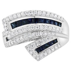 18 Karat White Gold Sapphire & Diamond Wave Ring