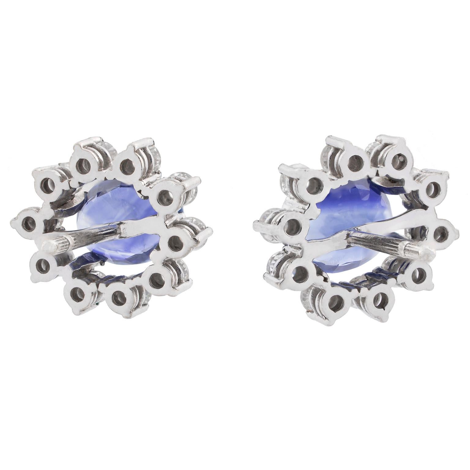 Women's 18 Karat White Gold Sapphire Diamonds Cluster Earrings For Sale