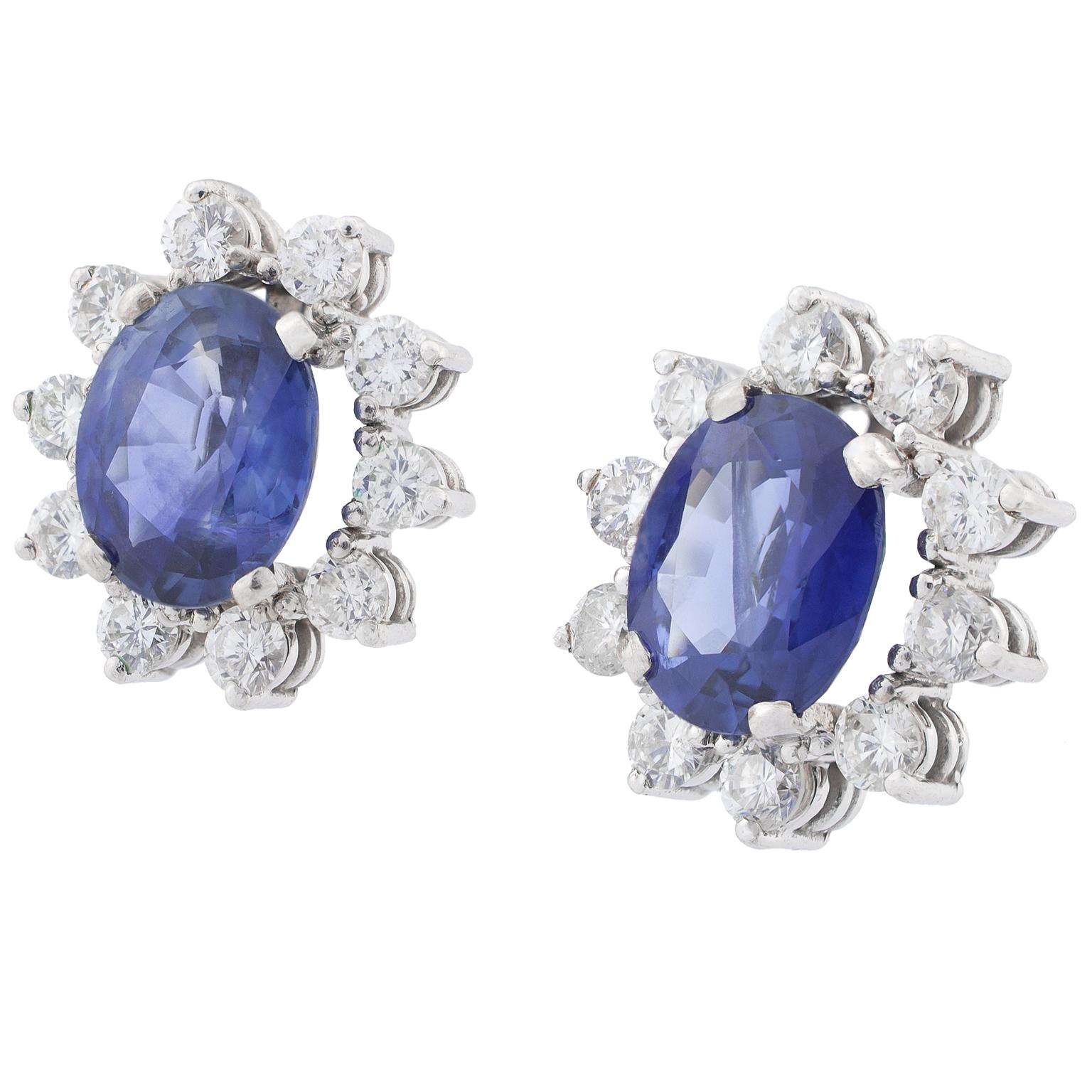 18 Karat White Gold Sapphire Diamonds Cluster Earrings For Sale