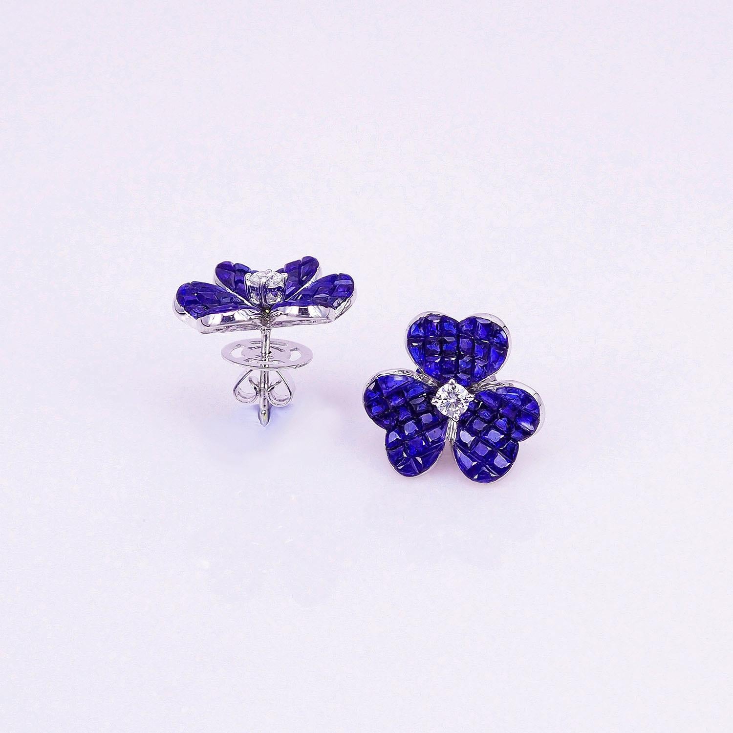 Sapphire stud earrings design as classic luxury elegant style. You can use for everyday and also for the evening party. We use the top quality Sapphire which make in invisible setting. We set the stone in perfection as we are professional in this