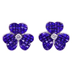 Used 18 Karat White Gold Sapphire Flower Stud Earrings