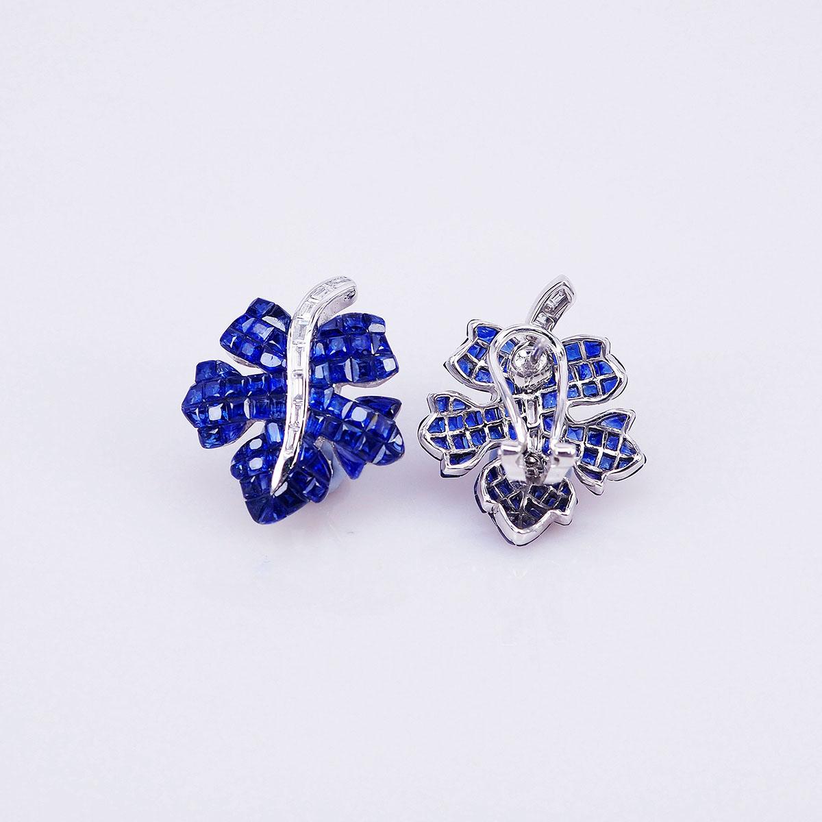 Pendientes Hoja de Arce Zafiro Oro Blanco 18 Quilates Moderno en venta