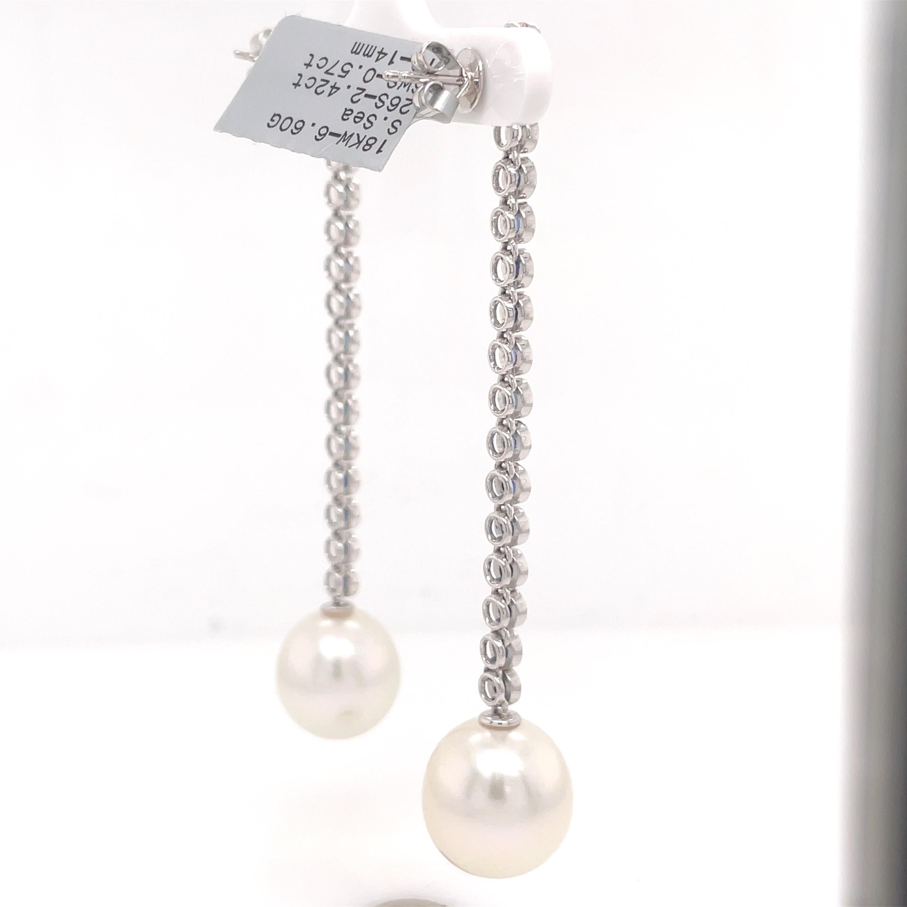 18 Karat White Gold Sapphire Ombree Pearl Drop Earrings 2.99 Carats For Sale 4