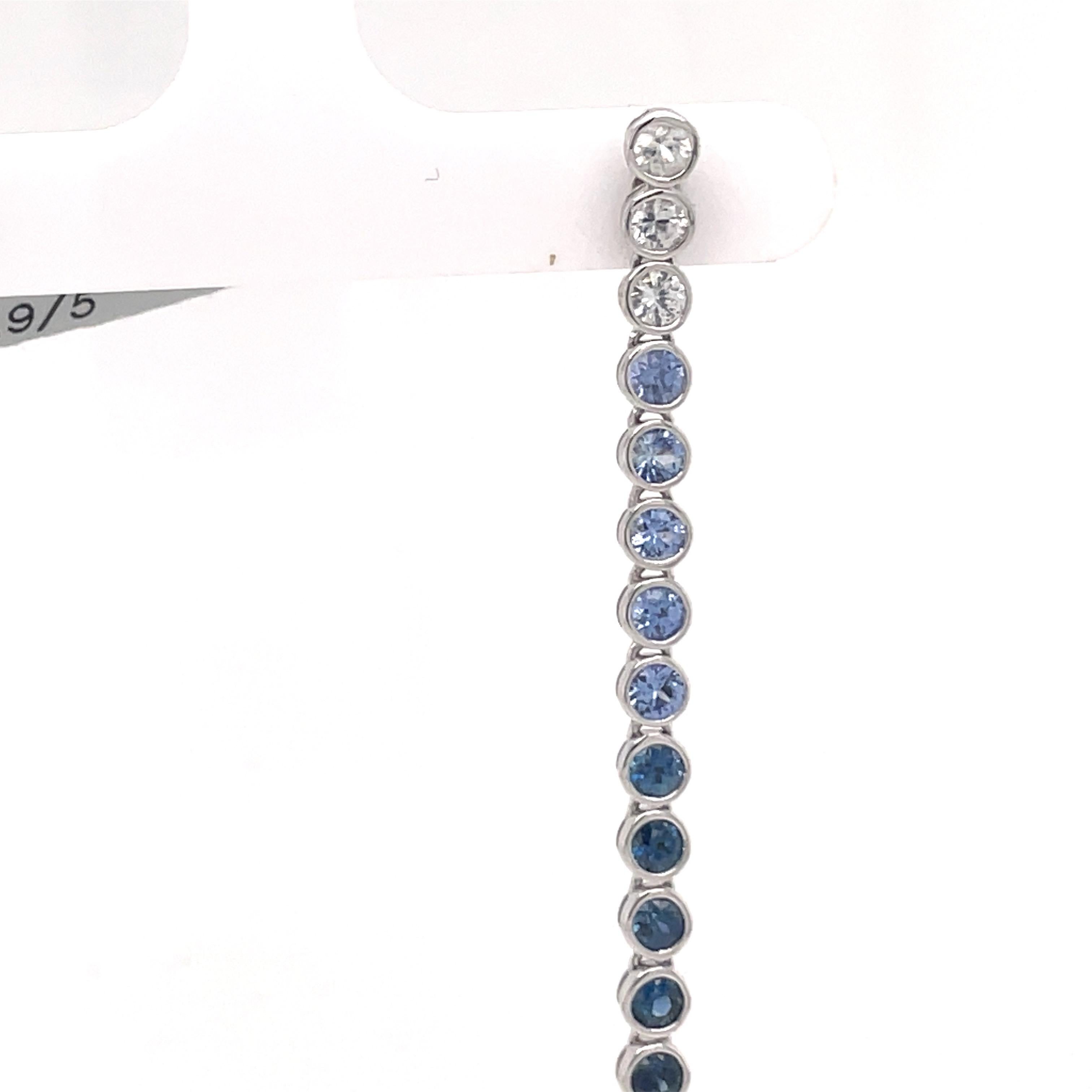 Round Cut 18 Karat White Gold Sapphire Ombree Pearl Drop Earrings 2.99 Carats For Sale