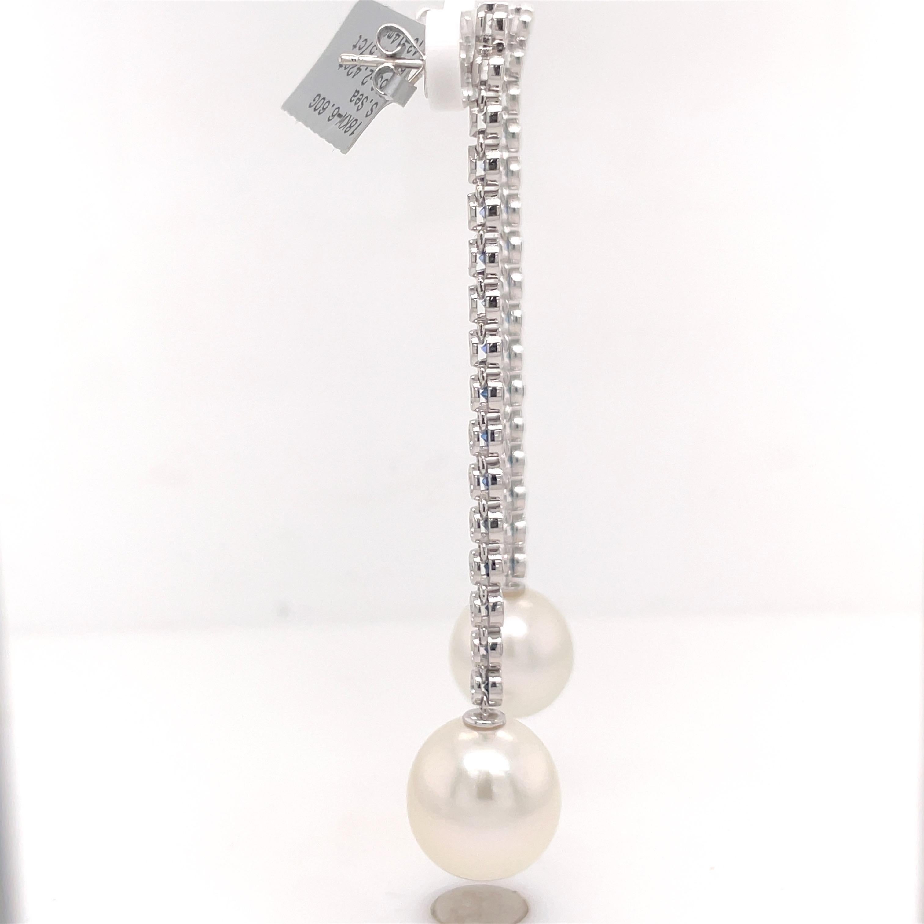 18 Karat White Gold Sapphire Ombree Pearl Drop Earrings 2.99 Carats For Sale 3