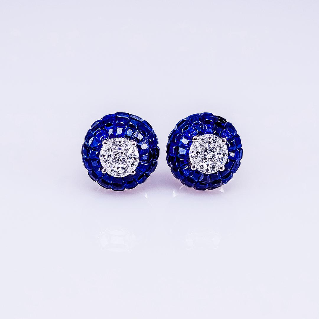 Sapphire stud earrings design as classic luxury elegant style. You can use for everyday and also for the evening party. We use the top quality Sapphire which make in invisible setting. We set the stone in perfection as we are professional in this