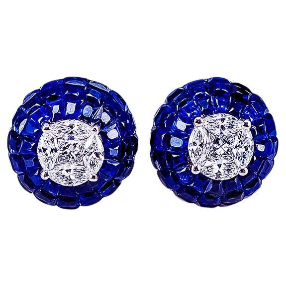 18 Carat White Gold Sapphire Stud Invisible Earrings