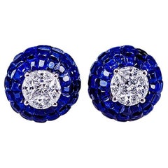 18 Carat White Gold Sapphire Stud Invisible Earrings