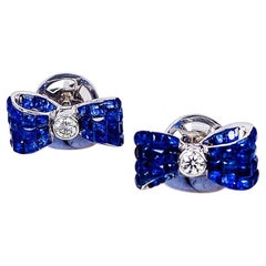 18 Karat White Gold Sapphire Stud Invisible Ribbon Earrings