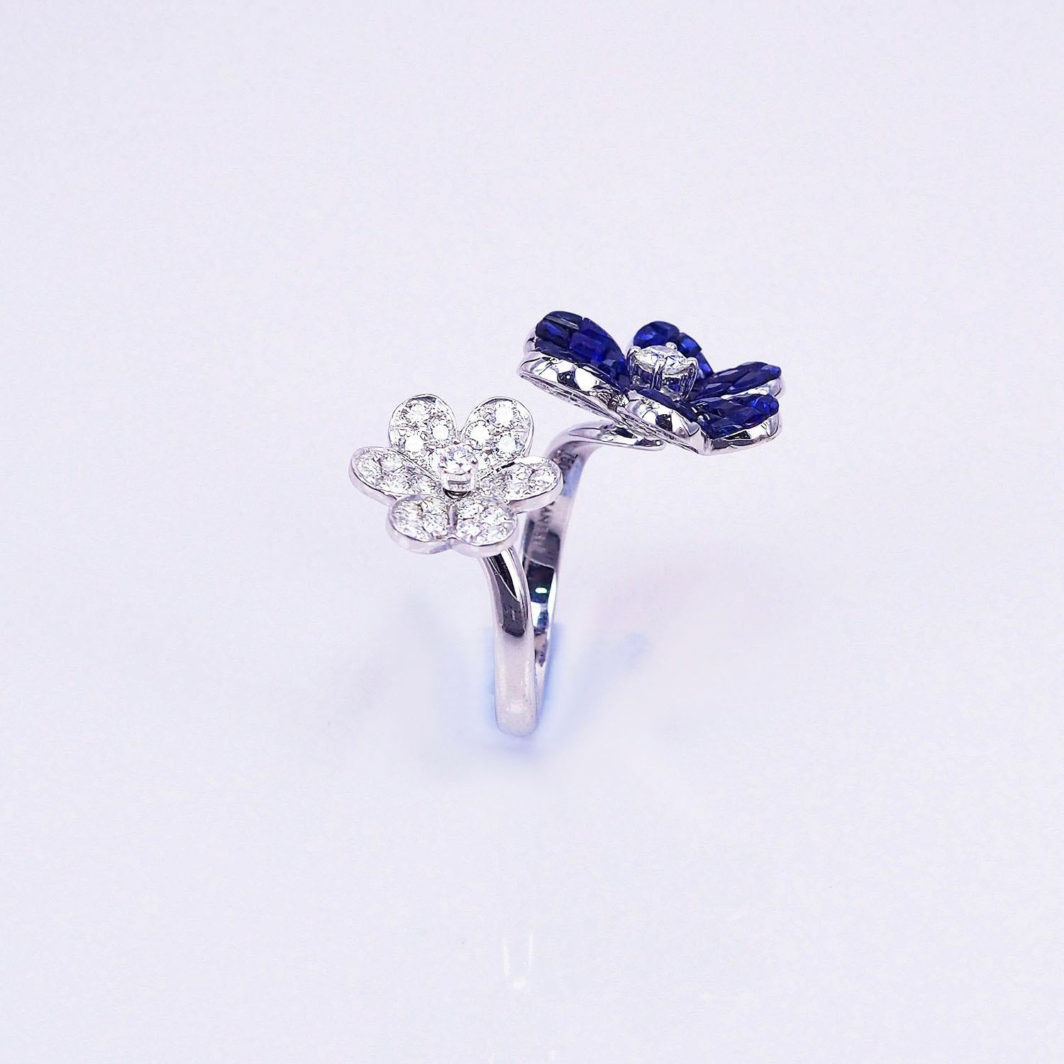 Modern 18 Karat White Gold Sapphire with Diamond Cocktail Ring For Sale