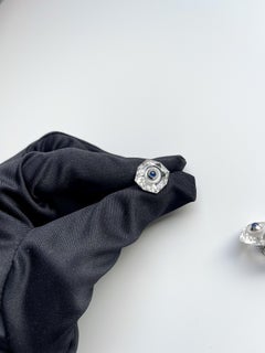 18 Karat White Gold Sapphires Rock Crystal Mother of Pearl Cufflinks Buttons Set