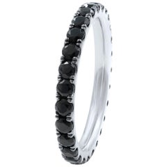 18 Karat White Gold Scoop Pave Round Black Diamond Eternity Band 1.37 Carat