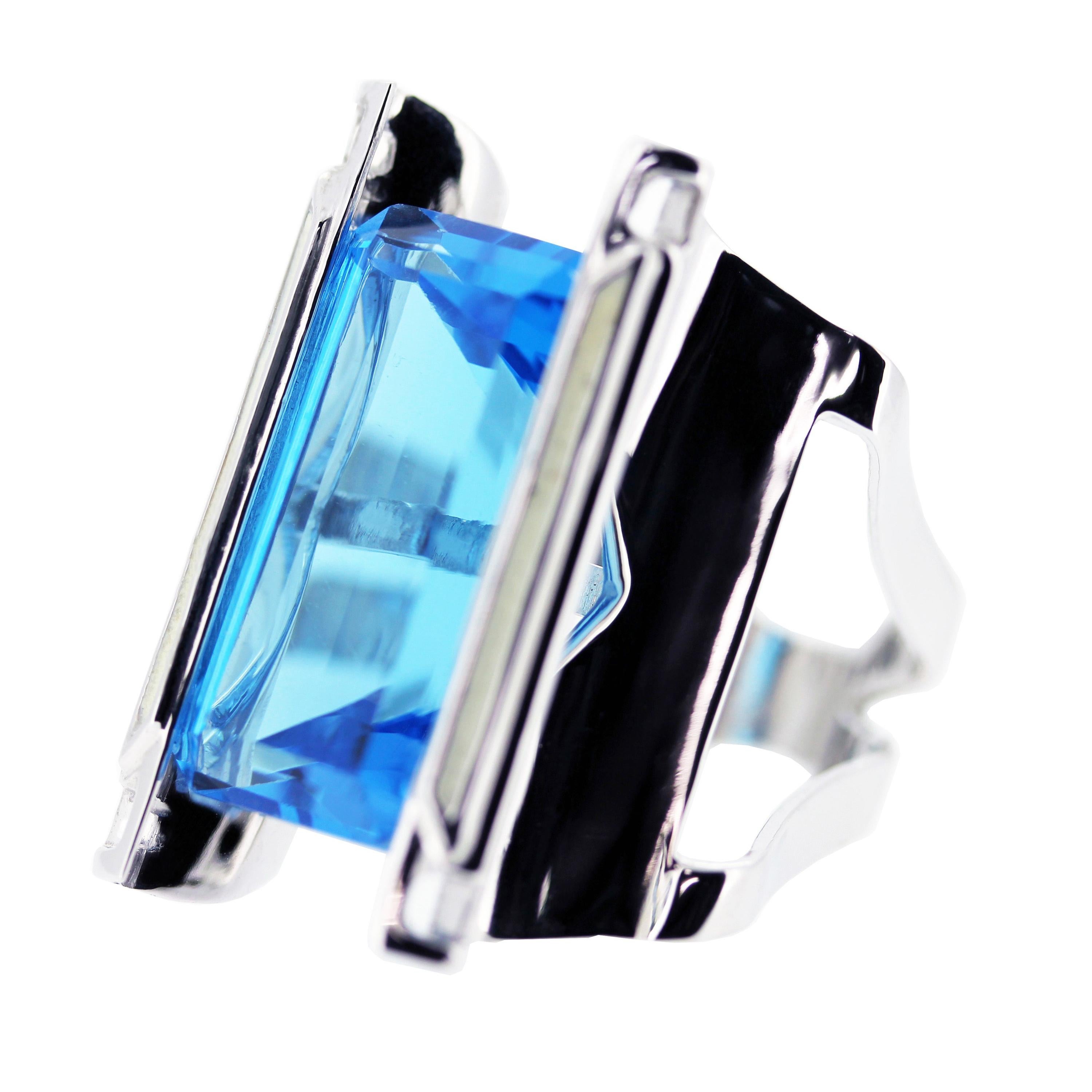 MAIKO NAGAYAMA 23.99 Carat Swiss Blue Topaz 18K White Gold Cocktail Ring For Sale