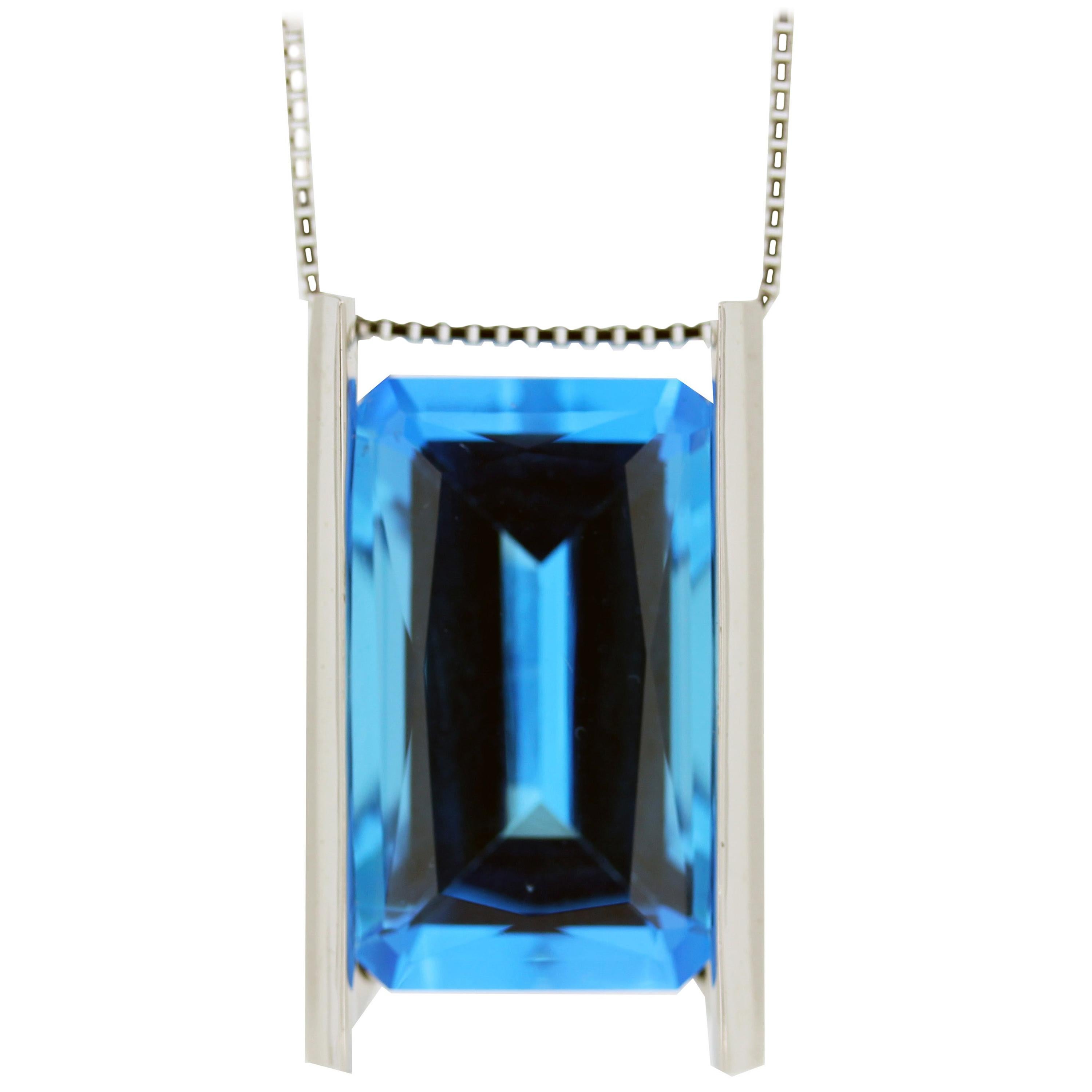 MAIKO NAGAYAMA 42.99 Carat Swiss Blue Topaz 18K White Gold Long Necklace For Sale