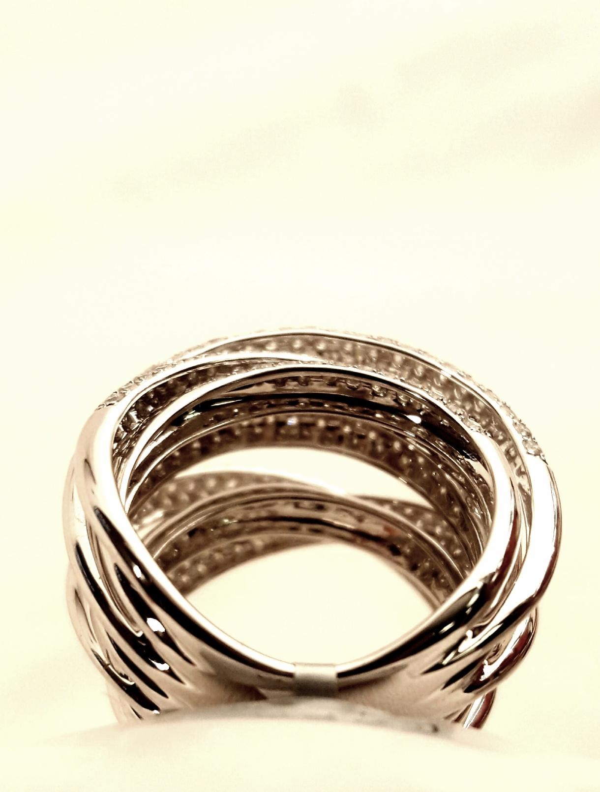Brilliant Cut 18 Karat White Gold Seven-Row Micro Pave Diamond Ring For Sale
