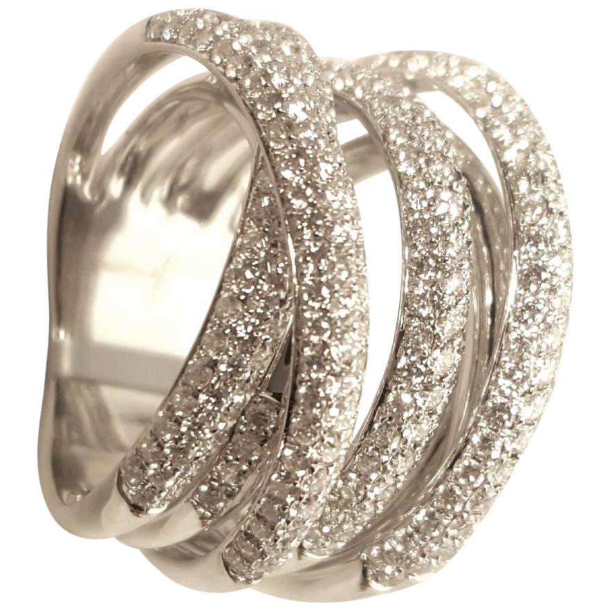 18 Karat White Gold Seven-Row Micro Pave Diamond Ring For Sale