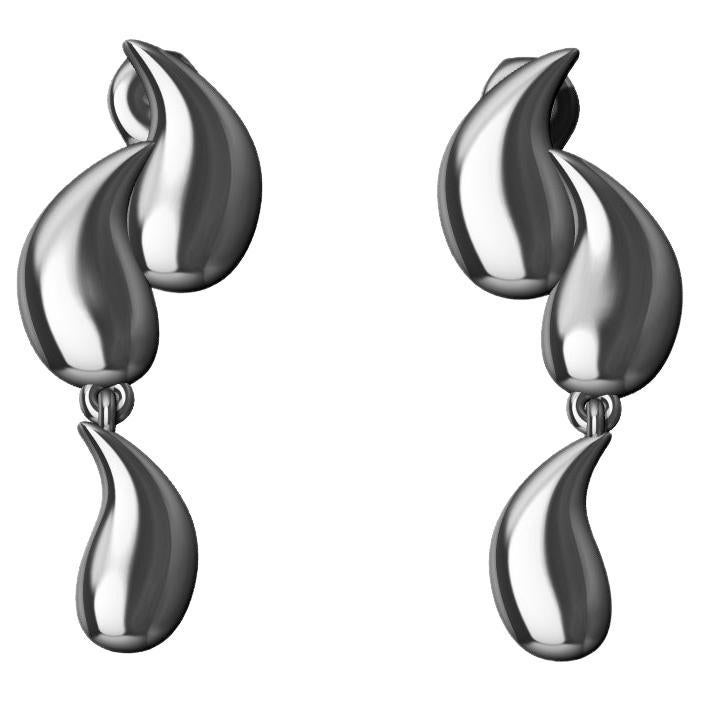 18 Karat White Gold and Sapphires Short Curve Water Drop Earrings For Sale at 1stDibs water
