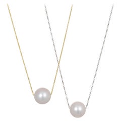 Faye Kim 18 Karat White Gold Single Pearl Pendant Slide Necklace
