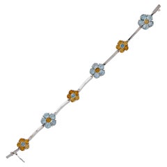 18 Karat White Gold Six Station Citrine and Topaz Flower Link Bracelet