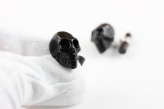 18 Karat White Gold Skull Black Onyx Cufflinks