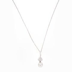 18 Karat White Gold South Sea 10mm White Pearl 0.63 Cttw Diamond Drop Necklace
