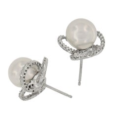 18 Karat White Gold South Sea Pearl 0.45 Cttw Diamond Earrings