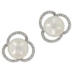 18 Karat White Gold South Sea Pearl 0.45 Cttw Diamond Earrings