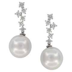 18 Karat White Gold South Sea Pearl and 1.05 Cttw Diamond Drop Earrings
