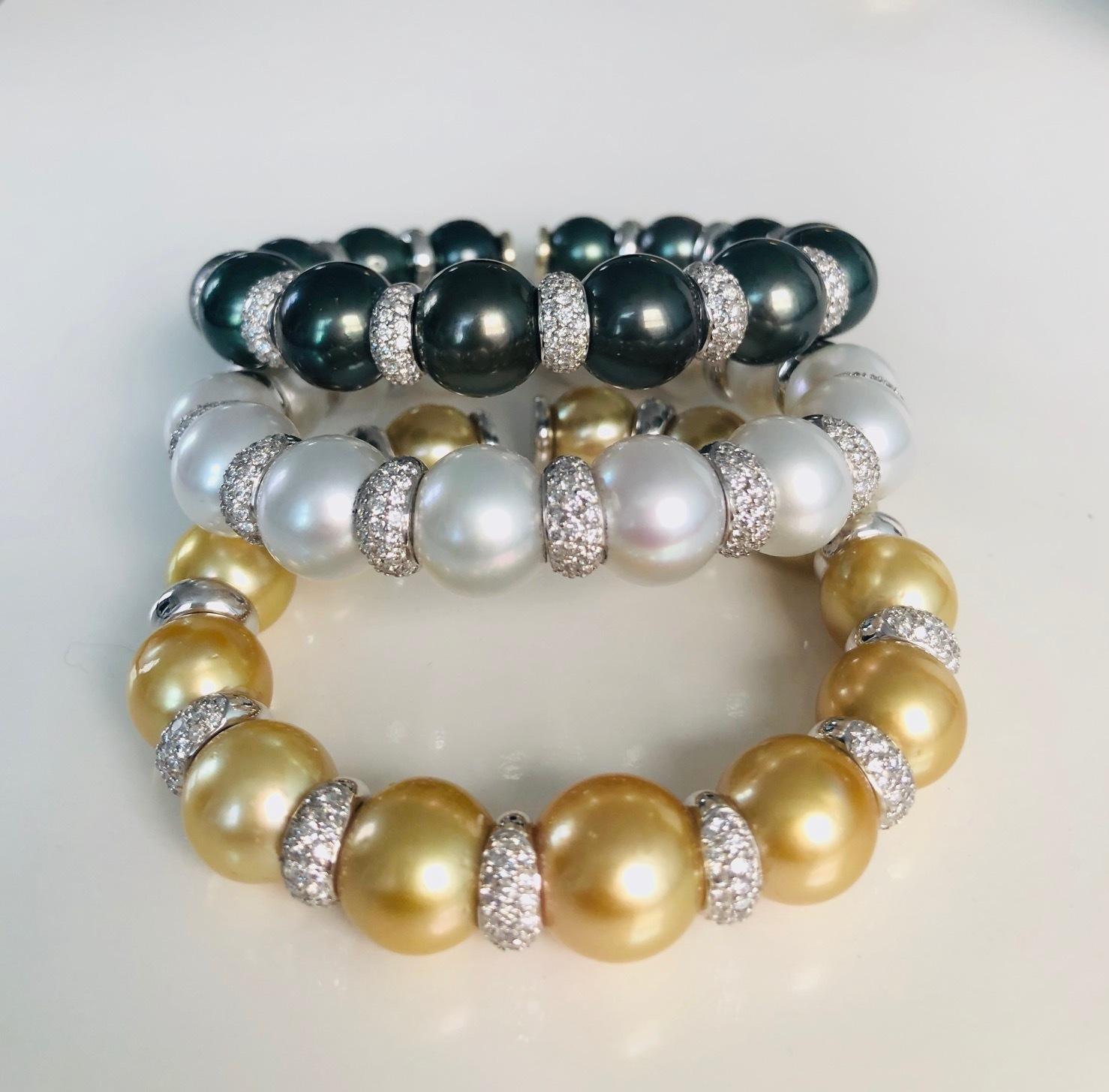 18 Karat White Gold South Sea Pearl and Diamond Bangle Bracelet For Sale 10