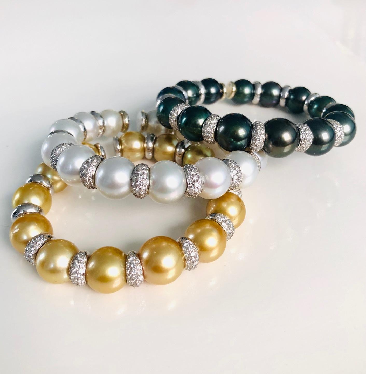 18 Karat White Gold South Sea Pearl and Diamond Bangle Bracelet For Sale 11