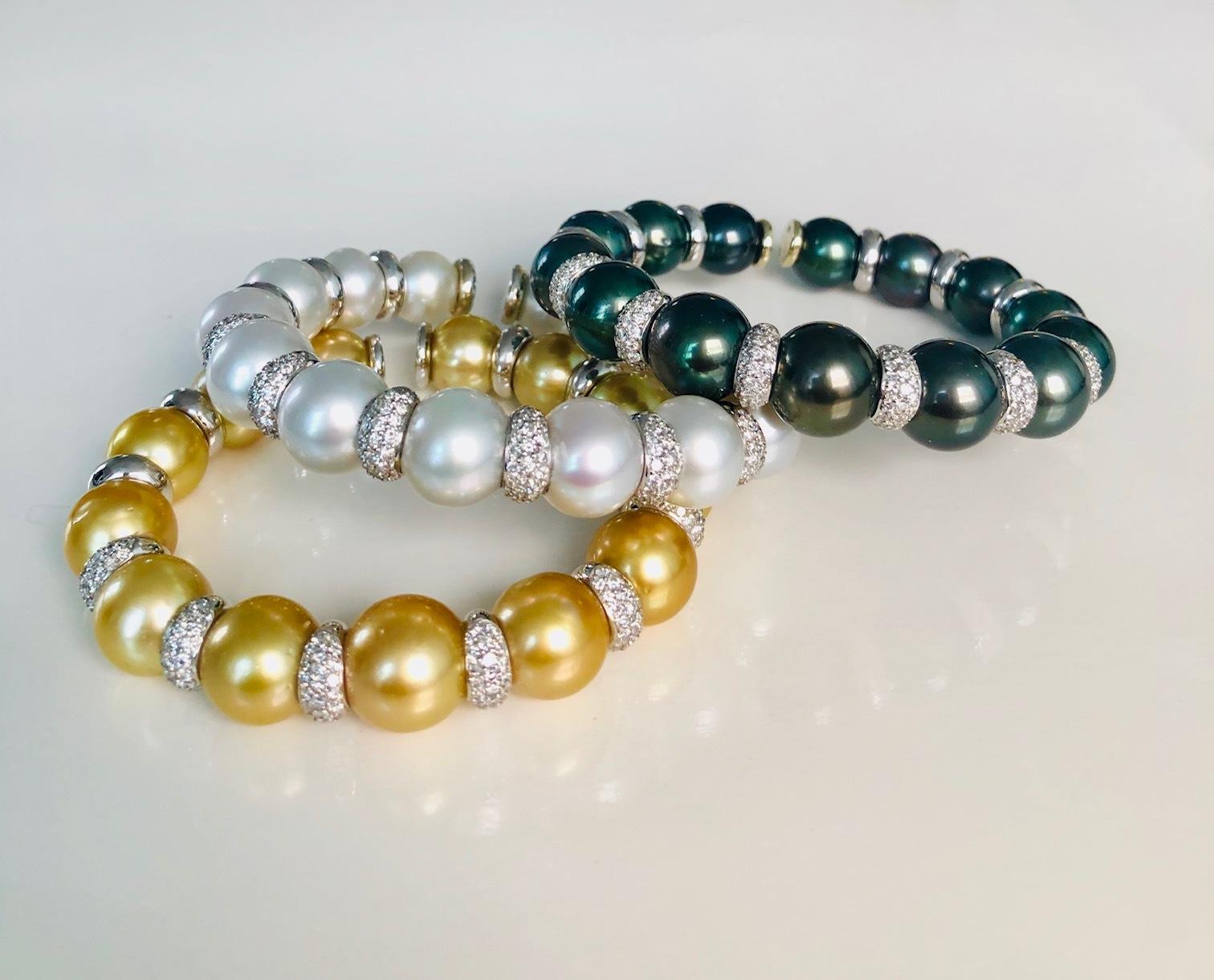 18 Karat White Gold South Sea Pearl and Diamond Bangle Bracelet For Sale 12