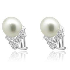 18 Karat White Gold South Sea Pearl and Diamond Bow Earrings