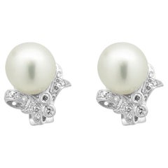 18 Karat White Gold South Sea Pearl and Diamond Bow Earrings
