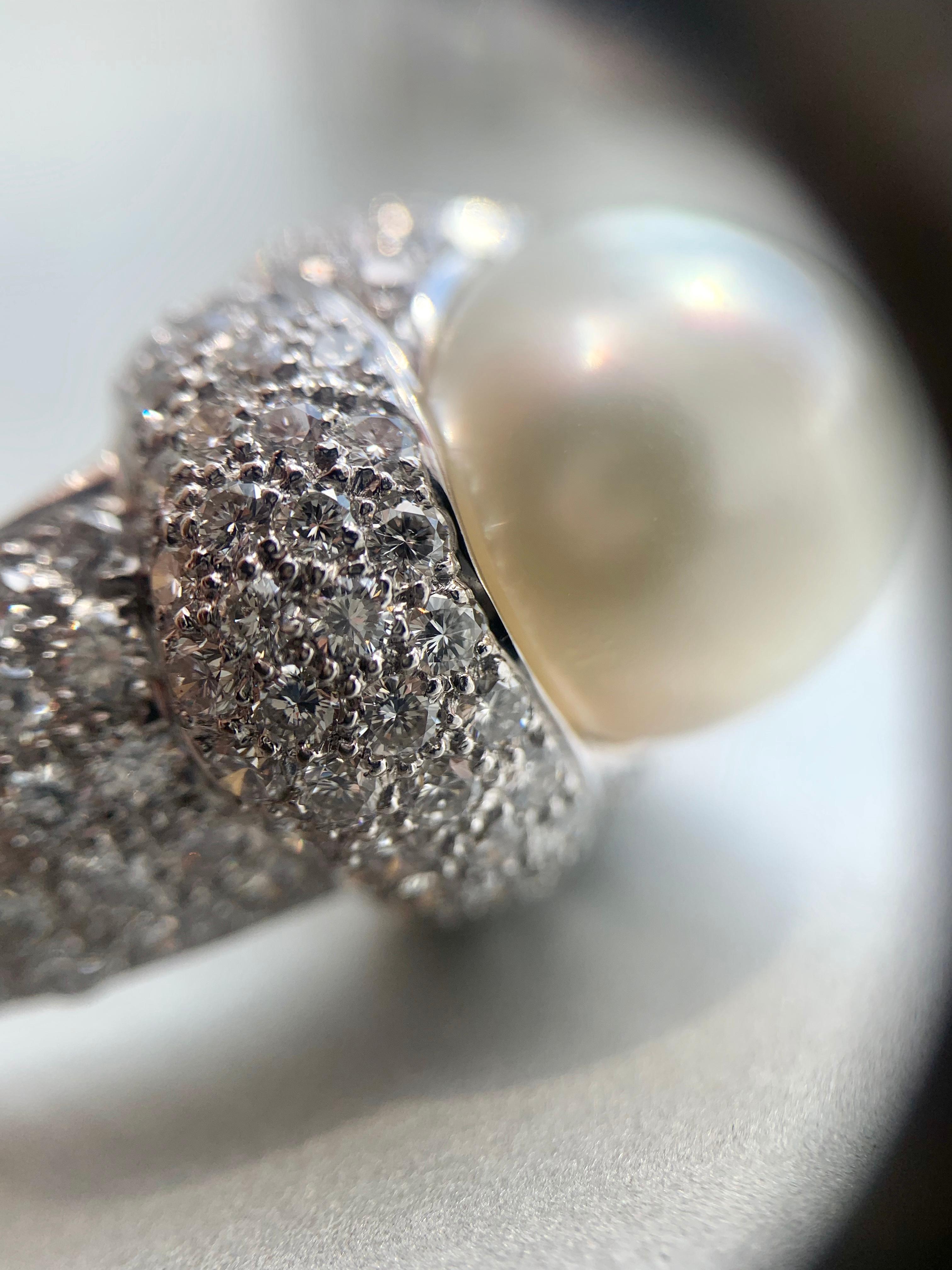 18 Karat White Gold South Sea Pearl and Diamond Cocktail Ring For Sale 6