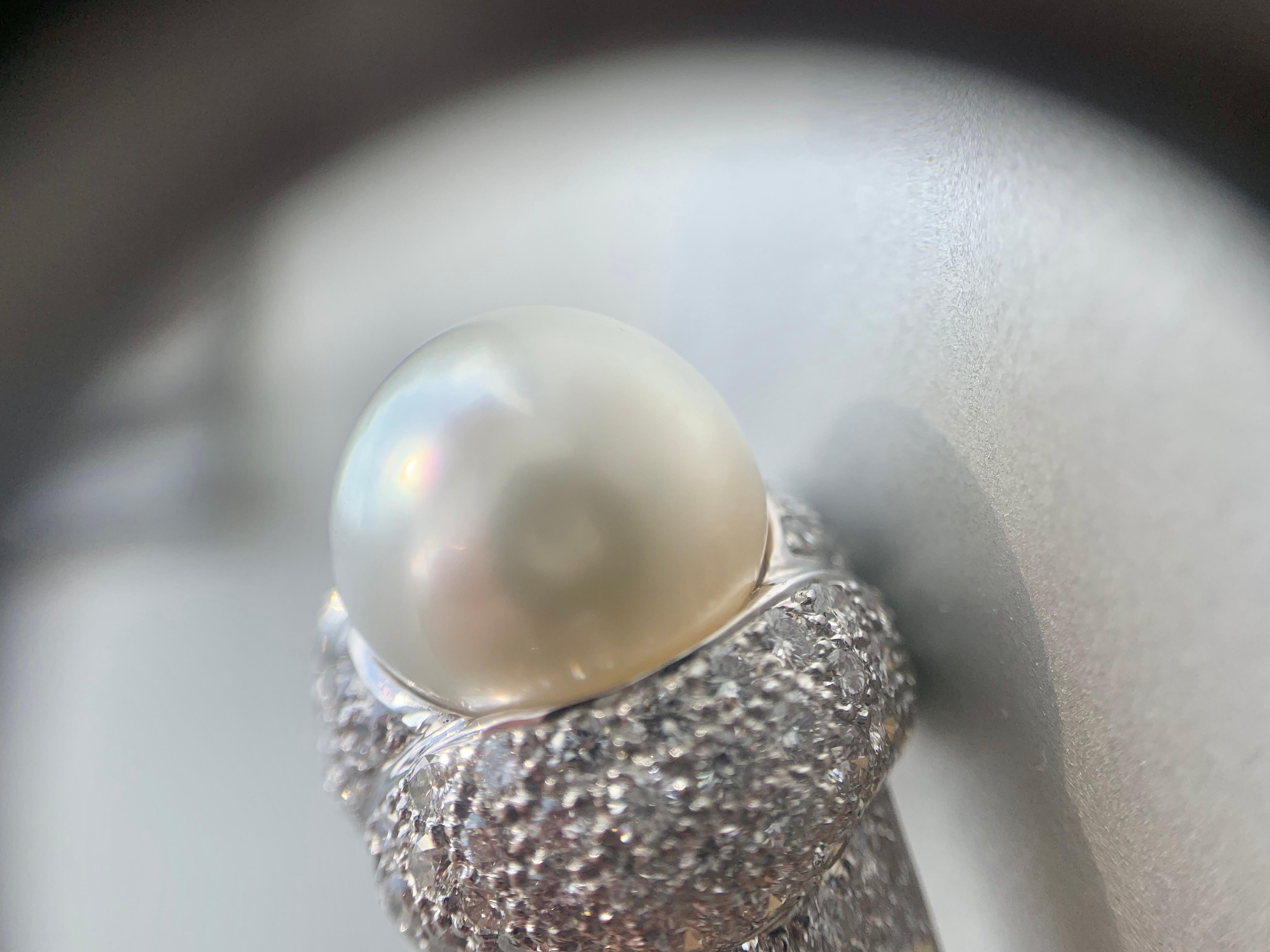 18 Karat White Gold South Sea Pearl and Diamond Cocktail Ring For Sale 7