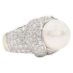 18 Karat White Gold South Sea Pearl and Diamond Cocktail Ring