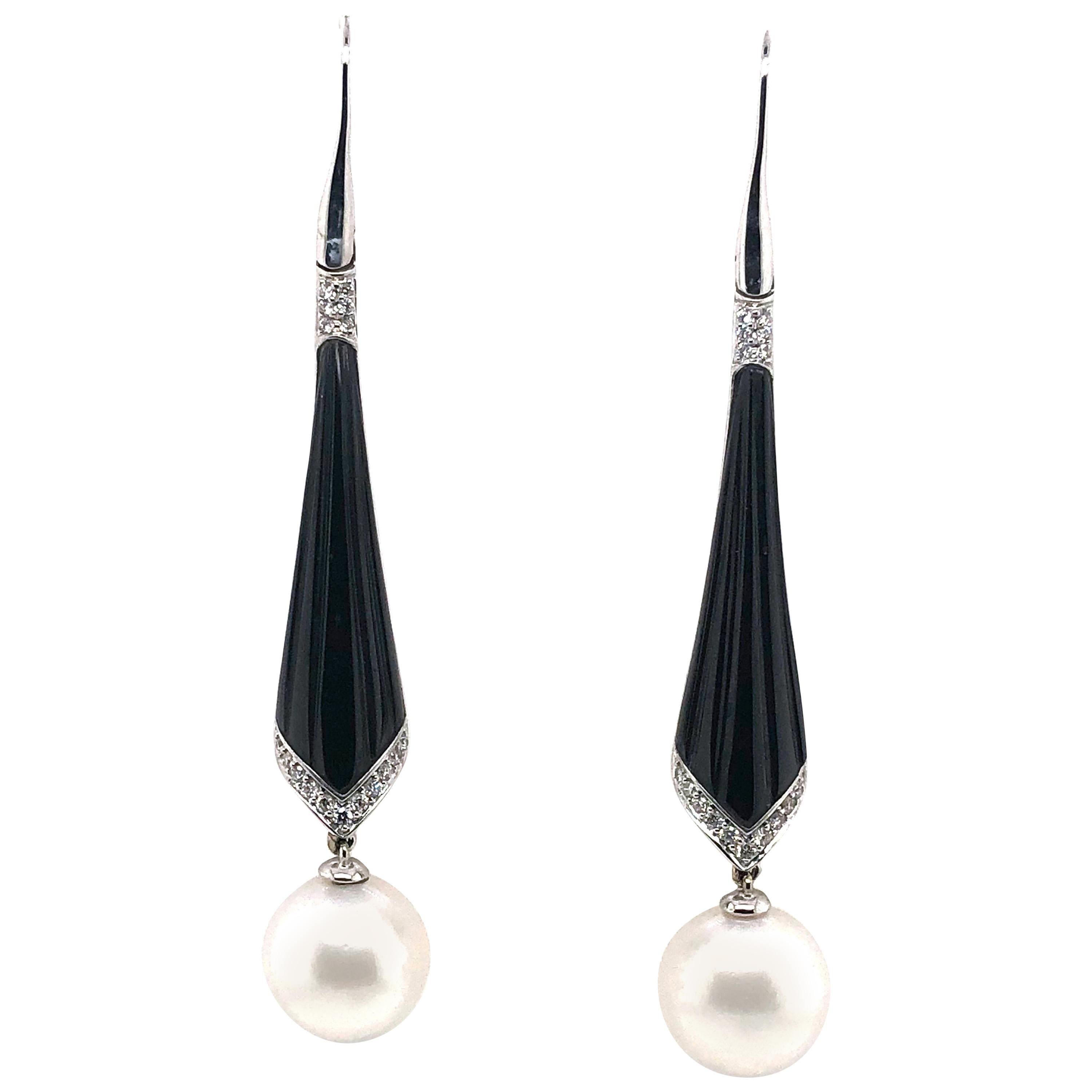 18 Karat White Gold South Sea Pearl and Diamond Earrings For Sale