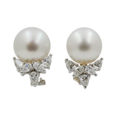 18 Karat White Gold South Sea Pearl and Diamond Earrings