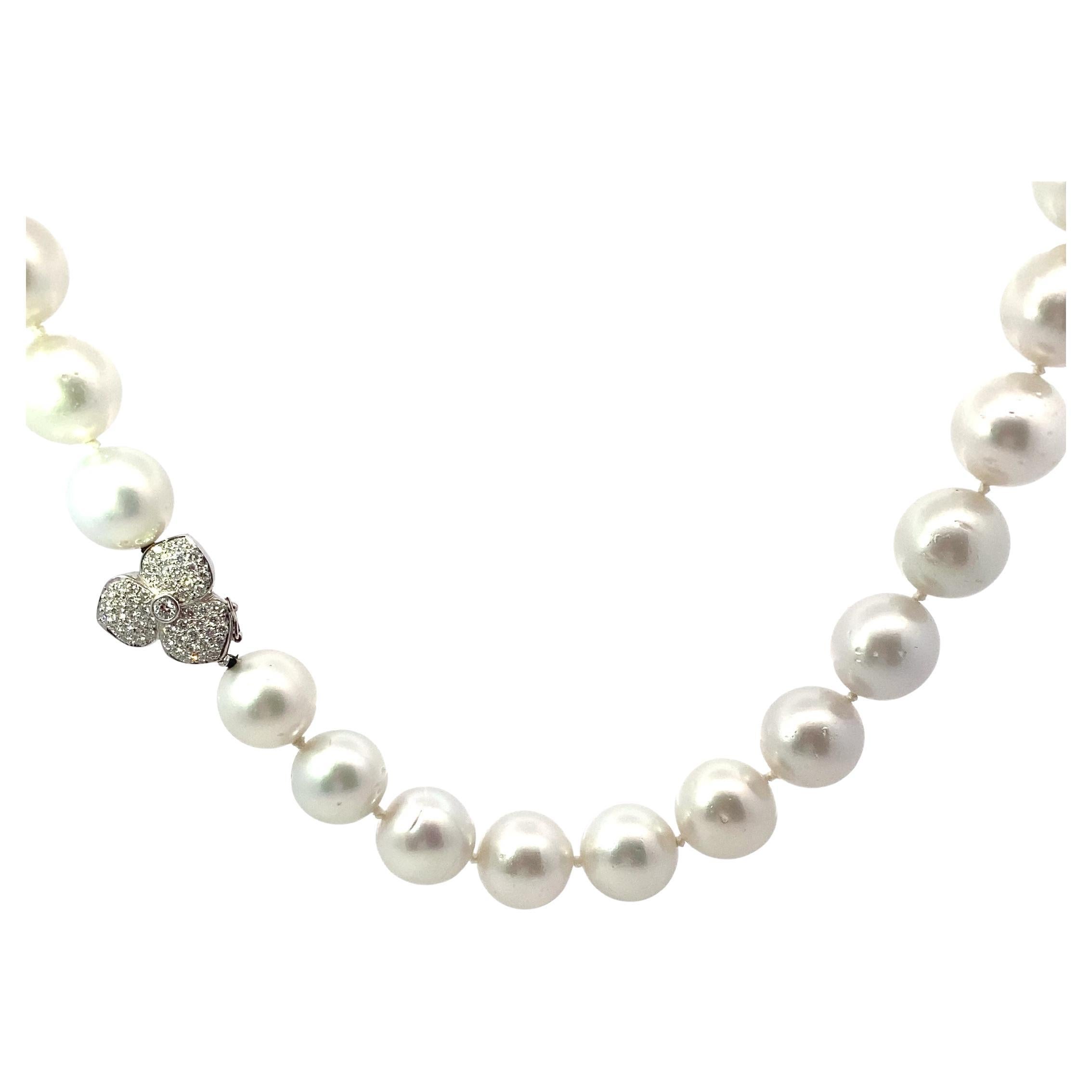 18 Karat White Gold South Sea Pearls and Diamond Necklace