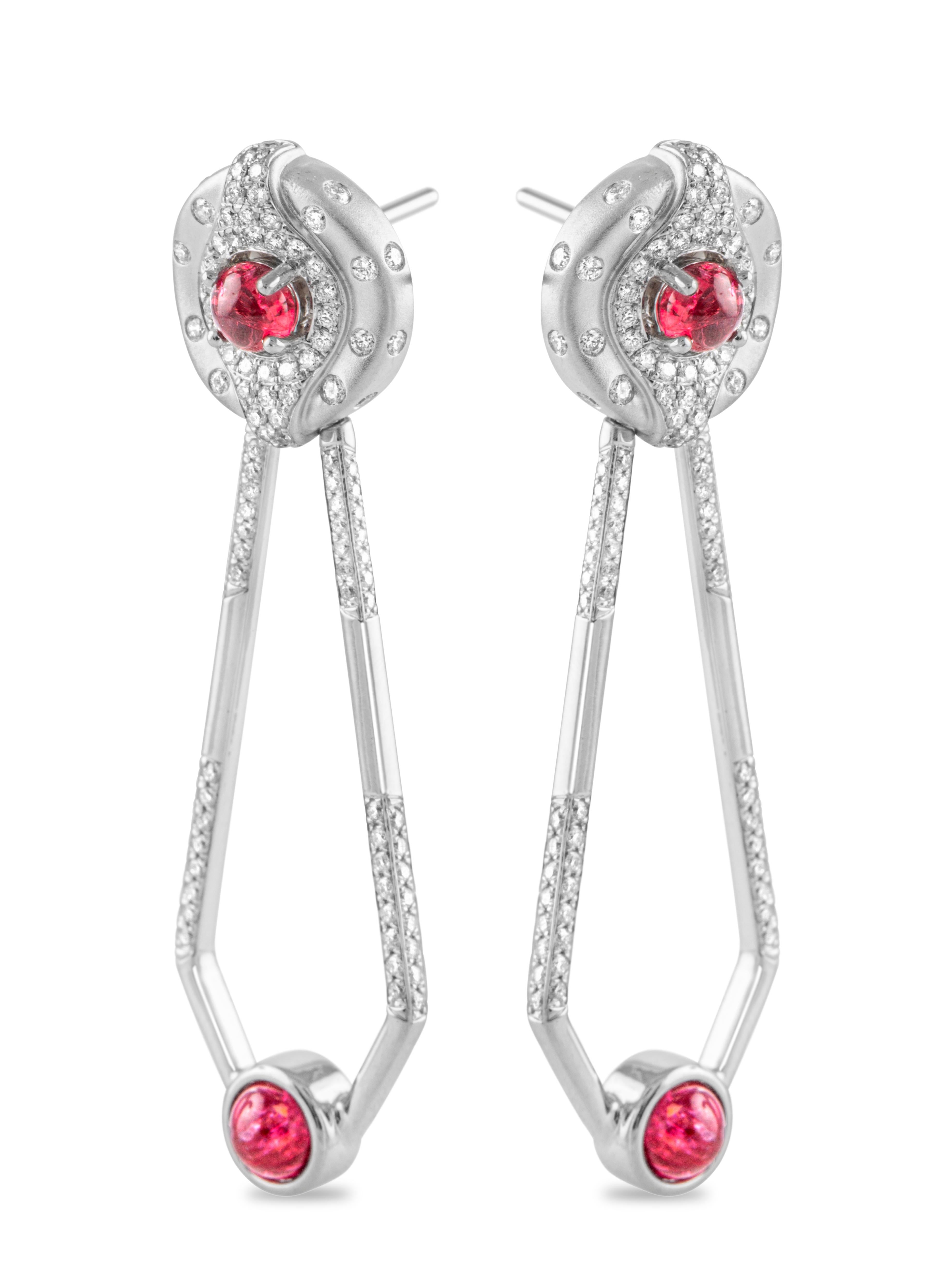 Contemporary 18 Karat White Gold Spinel and Diamond Earrings For Sale