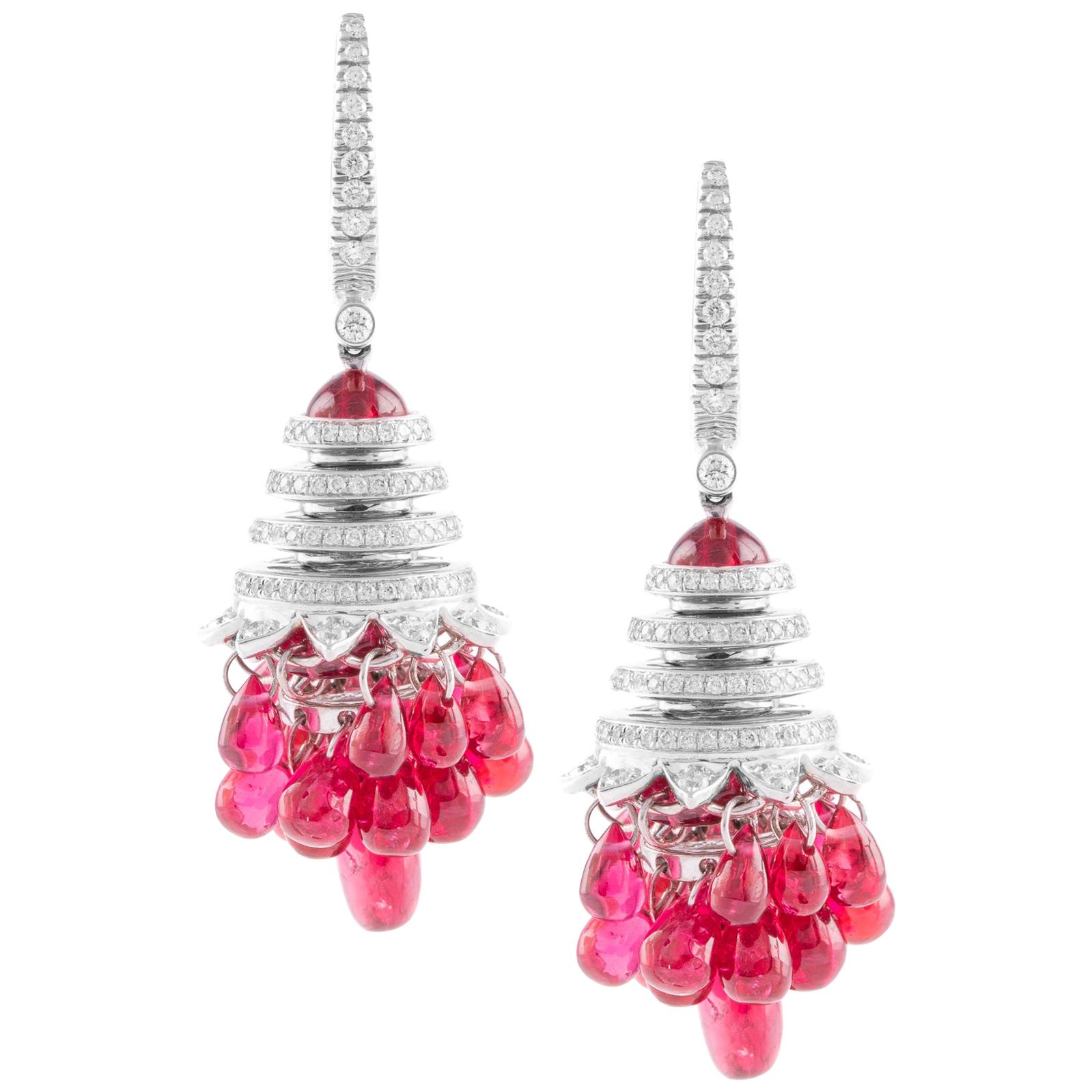 18 Karat White Gold Spinel and Diamond Earrings For Sale