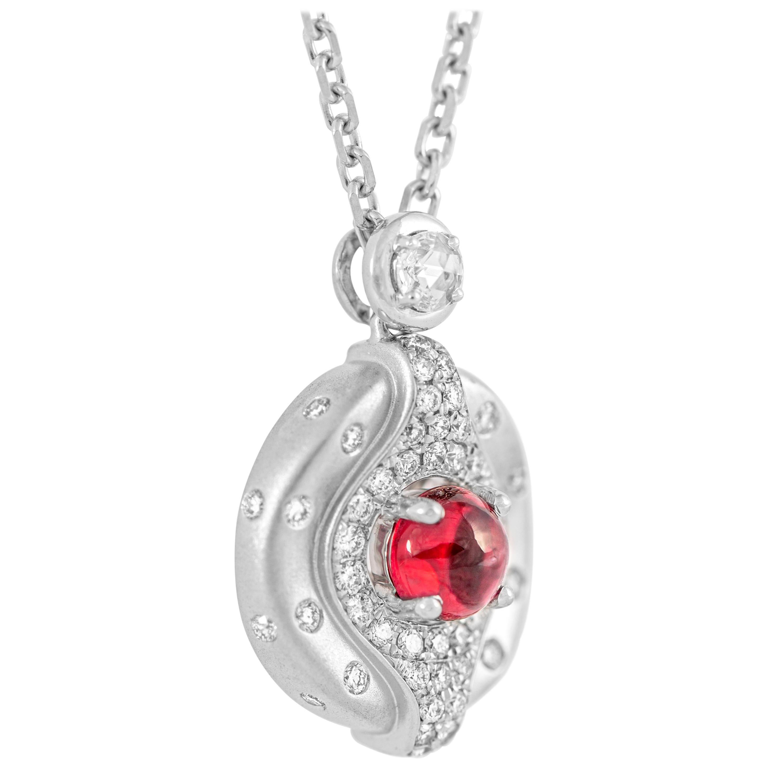 18 Karat White Gold Spinel and Diamond Pendant For Sale